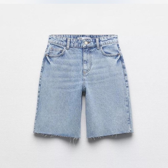 Zara The 90s Bermuda Blue Jean Shorts Classic Denim Style size 0 - Picture 1 of 9